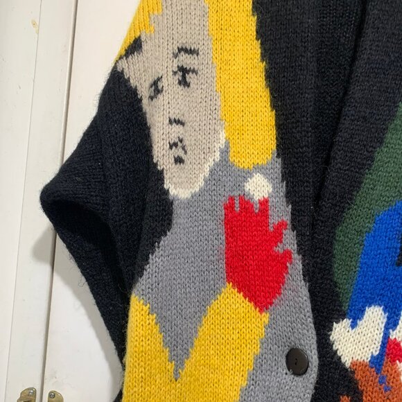 VINTAGE GRAPHIC KNIT BELTED WOOL SWEATER CARDIGANS SIZE XL - Picture 9 of 16
